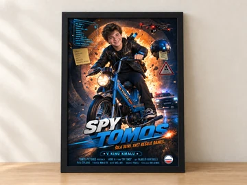 Filmski plakat Spy Tomos v črnem okvirju